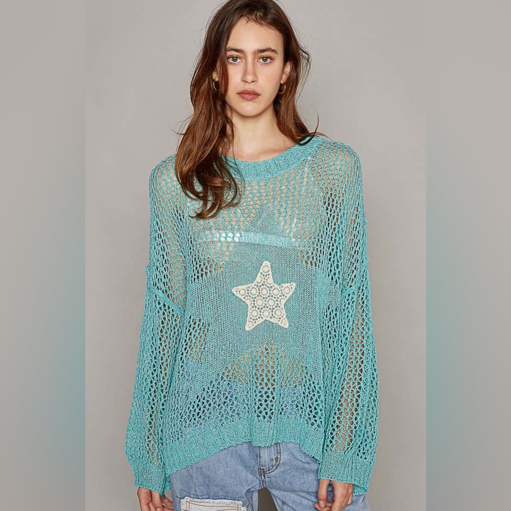 Oversized Crochet Star Sweater - POL